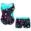 Nikiikoo Kids Girls Sparkly Gymnastics Leotards with Shorts Outfits Ballet Dance Biketard Gym Clothes Swimwear Black+Stars 14 Years view 2