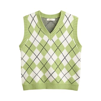 Hyipels Women's Sweater Vest,Y2K Sleeveless Pattern Preppy Style Knitted Crop Tank Top for Girl