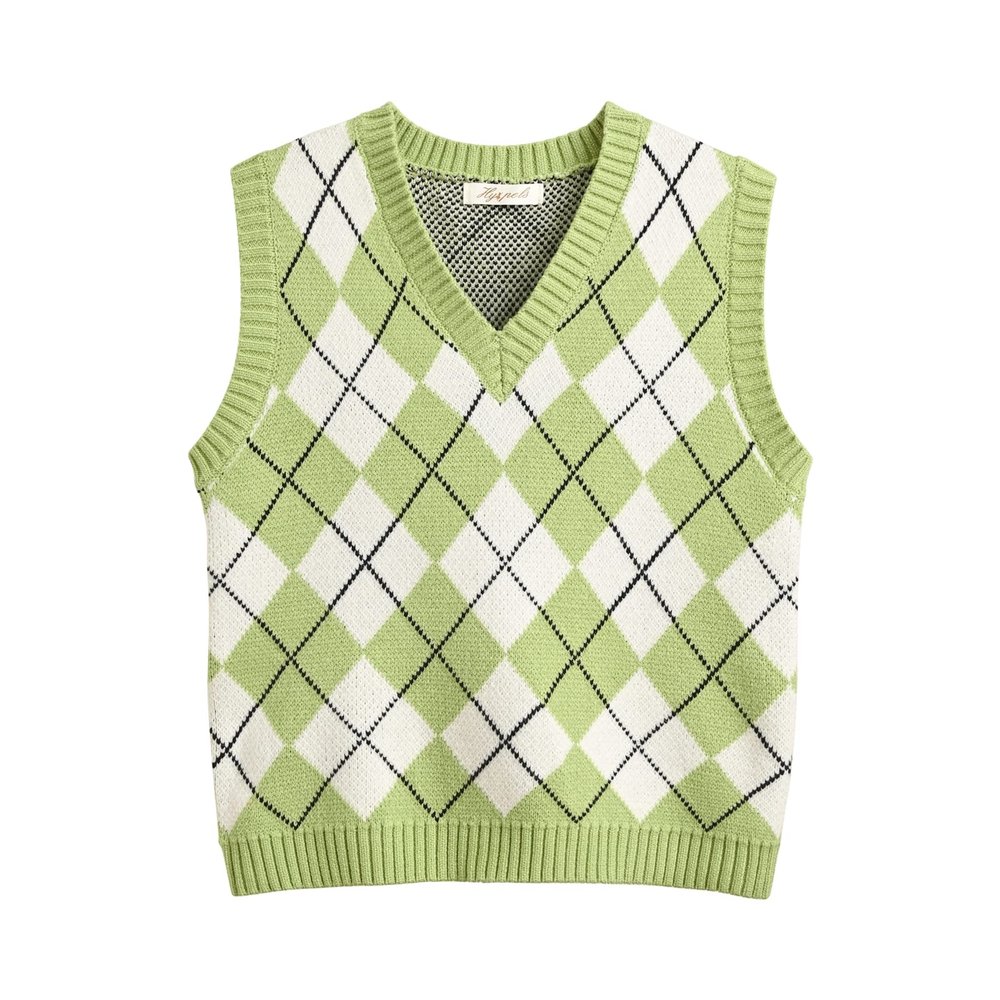 Hyipels Women's Sweater Vest,Y2K Sleeveless Pattern Preppy Style Knitted Crop Tank Top for Girl