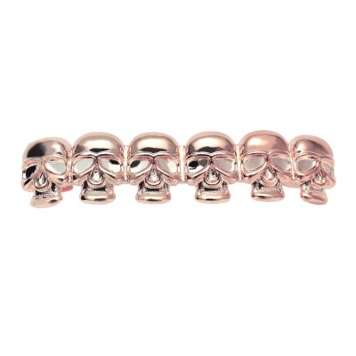 Glossy Skull Gold Braces Tooth Set Dress Ornaments, Plated in Rose Gold