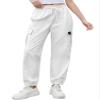 Cromoncent Girls Womens Cargo Pants Elastic Waist Lightweight Outdoor Jogger Pants 1# White L view 3