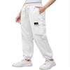 Cromoncent Girls Womens Cargo Pants Elastic Waist Lightweight Outdoor Jogger Pants 1# White L view 4