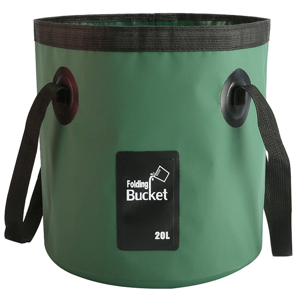 BANCHELLE Collapsible Bucket Water Container Portable Folding Camp Wash Basin for Outdoor Traveling Hiking Fishing Car Washing Gardening Camping 20L (Blackish Green, 20L)