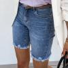 JEKE-DG Women's Jean Slimming Denim Shorts Summer High Waisted Jean Shorts Raw Hem Ripped Distressed Shorts (Small,Blue) view 2