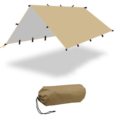 10' x 10' Waterproof Camping Tarp, Hammock Rain Fly, Sunscreen Awning Canopy with Silver Coating, Lightweight Survival Shelter for Outdoor Camping, Hiking & Backpacking - Beige
