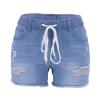 JEKE-DG Women's Elastic Waist String High Waist Shorts Slim Hole Wash Jeans Shorts Drawstring Plus Size Casual Shorts (Small,Light Blue) view 1