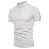 Men's Stand Collar Henley T-Shirts Stylish Short Sleeve Cotton Linen Hippie Shirt Solid Color Summer Beach Tee (US Size S Asia M,White) view 1