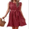 BBcoch Women's Polka Dot Petite Dress A Line Sleeveless Summer Pleated Dresses Wine White Dot Medium view 1
