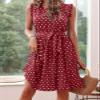 BBcoch Women's Polka Dot Petite Dress A Line Sleeveless Summer Pleated Dresses Wine White Dot Medium view 3