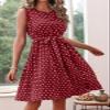 BBcoch Women's Polka Dot Petite Dress A Line Sleeveless Summer Pleated Dresses Wine White Dot Medium view 4