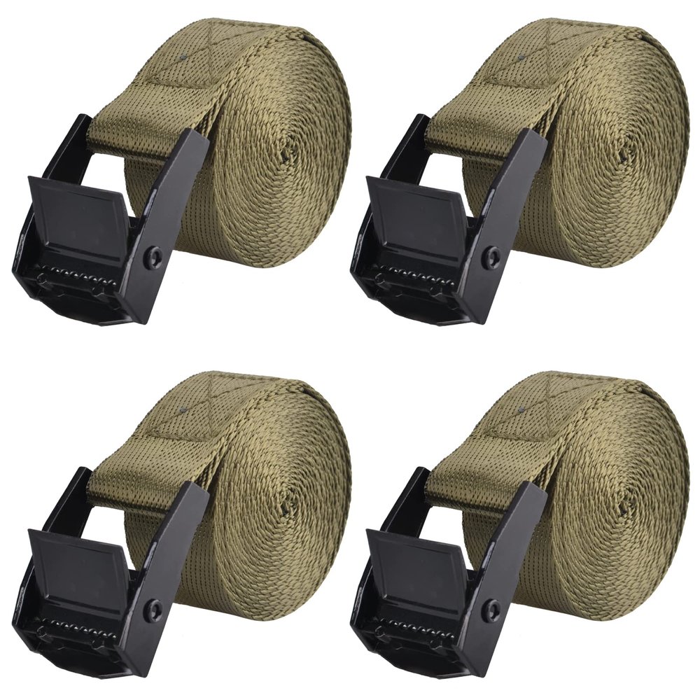 TRIWONDER Cinch Tie Down Strap Lashing Straps Heavy Duty Nylon Straps with Cam Buckles for Cargo, Trucks, Boat, Motorcycle,SUP, Kayak, Canoe, Trailer (1.5m, Green - 4 Pack)