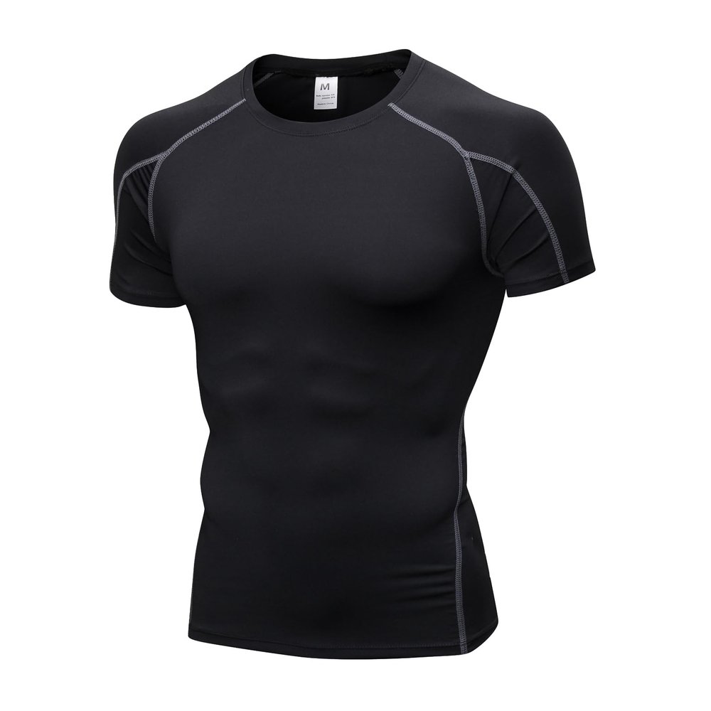 CARGFM Compression Shirt Men, Short Sleeve Football Basketball T Shirts, Cool Dry Tight Baselayer Undershirts Top for Workout Athletic Running Gym