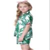 Schbbbta Silk Pjs for Women Set, Cute Silky Matching 2 Pcs Comfy Nightwear Button Down Sexy Soft Satin Summer Pj Short Set, Leaves Green, XX-Large view 3