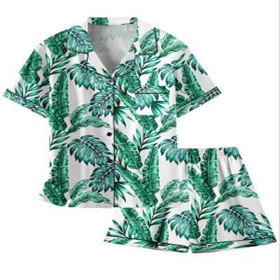 Schbbbta Satin Pajamas for Girls, 2 Pcs Sleepwear Short Sleeve Silk Satain Summer Pajama Set for Girls, Leaves Green, 11-12 Years = Tag 160
