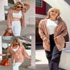 Arach&Cloz Women's Open Front Business Cardigan with Pocket Long Sleeve Button Down Loose Outwear Khaki XL view 2