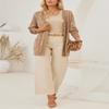 Arach&Cloz Women's Open Front Business Cardigan with Pocket Long Sleeve Button Down Loose Outwear Khaki XL view 3