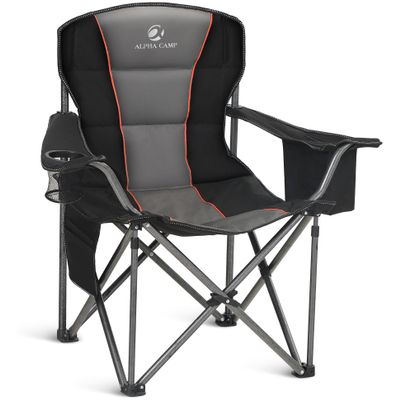 ALPHA CAMP Oversized Camping Chair Heavy Duty Lawn Chair with Cooler Bag (Black)