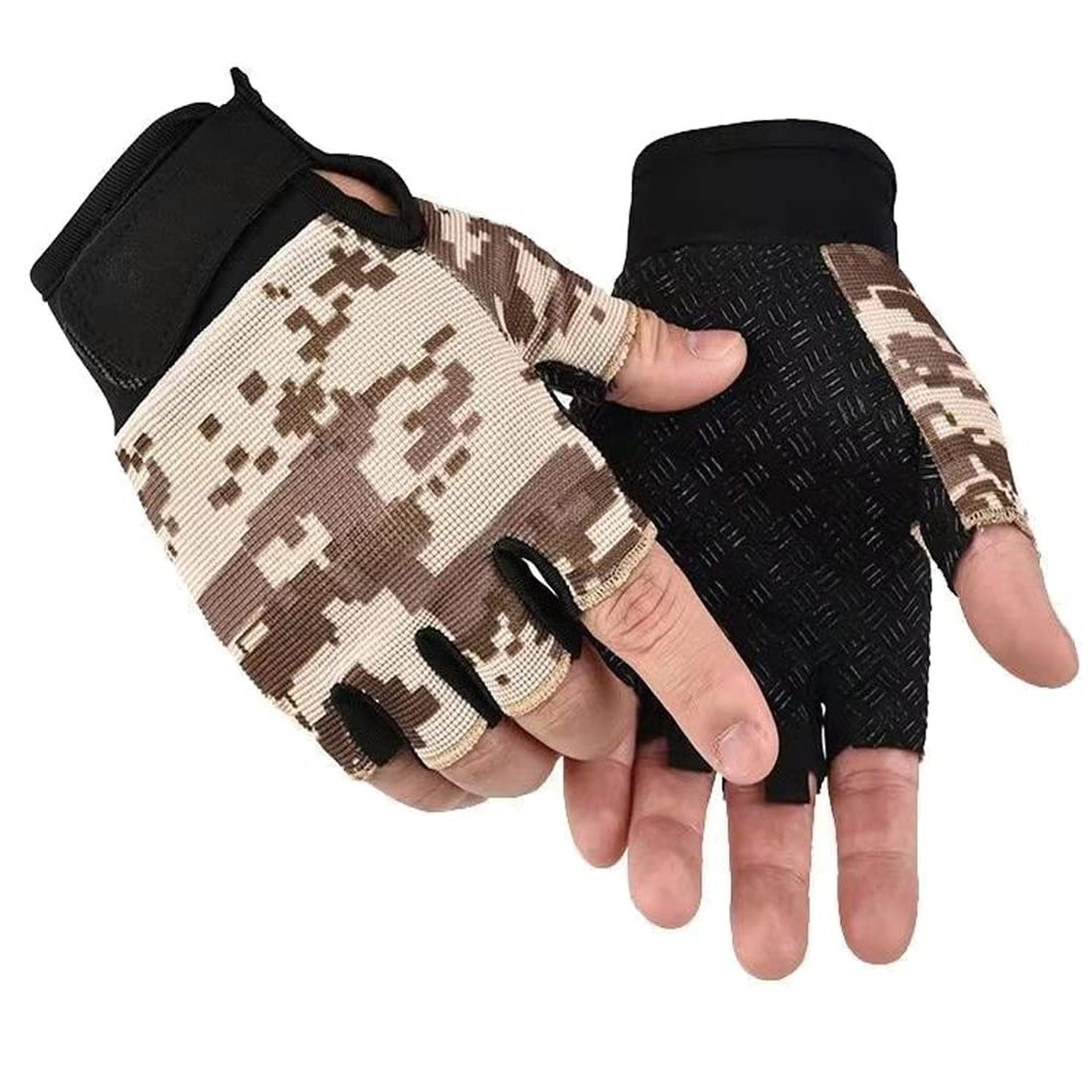 Fingerless Biking Gloves - Tactical & Airsoft Training, Fishing & Biking Gloves for Men & Women (Tan, Small)
