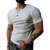JEsilunmaMY Mens Solid Muscle Henley T-Shirts Short Sleeve Button Neck Casual Beach T Shirts Slim Fit Summer Henley Tee Shirt (US Size XL Asia XXL,White) view 1