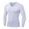 Men's Athletic Compression Shirt - V Neck Long Sleeve Workout Running Base Layer Tops Cool Dry T-Shirt Gym Undershirts White view 1
