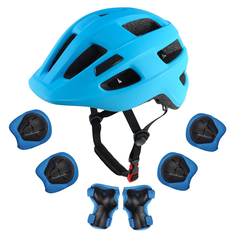 Tlamee Kids Bike Helmet with Protective Gear Set, Safety Knee Elbow Pads Wrist Guards for Ages 3-5-8 Years Boy Girl Skateboard Cycling Scooter Roller Sports Light Blue