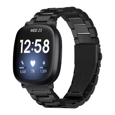 Mtozon Stainless Steel Bands Compatible with fitbit Sense 2/Versa 4, Replacement Classic Metal Wristband for Men, Black Band