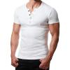 JEsilunmaMY Mens Retro Muscle Henley T-Shirts Button Neck Short Sleeve Henley Shirts Athletic Workout Slim Fit Beach Tee (US Size XL Asia XXL,White) view 1