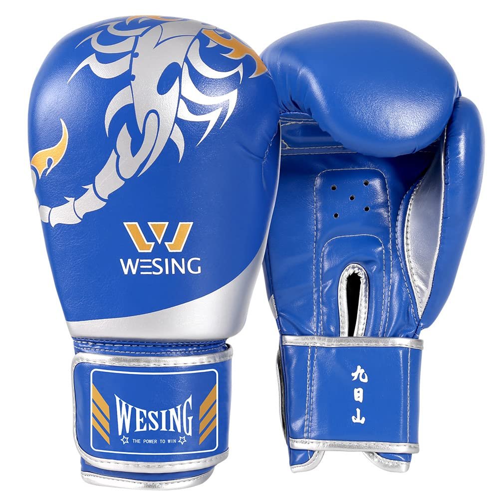 Wesing Kids Boxing Gloves for Boys&Girls 6oz Boxing Gloves for Children 5-12 Boxing Training Gloves for Men&Women 10oz Sparring Punching Gloves for Punching Bag, Kickboxing, Muay Thai, MMA(Blue10oz)