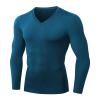 Men's Athletic Compression Shirt - V Neck Long Sleeve Workout Running Base Layer Tops Cool Dry T-Shirt Gym Undershirts Dark Blue view 1