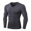 Men's Athletic Compression Shirt - V Neck Long Sleeve Workout Running Base Layer Tops Cool Dry T-Shirt Gym Undershirts Gray view 1