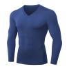 Men's Athletic Compression Shirt - V Neck Long Sleeve Workout Running Base Layer Tops Cool Dry T-Shirt Gym Undershirts Blue view 1