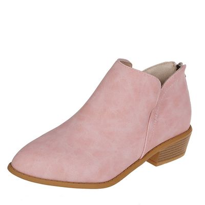 JITUUE Ankle Booties for Women,Women's Casual Dress Low Heeled Booties. V Cut Fashion Thick Heel Design Shoes(Pink,US 6.5