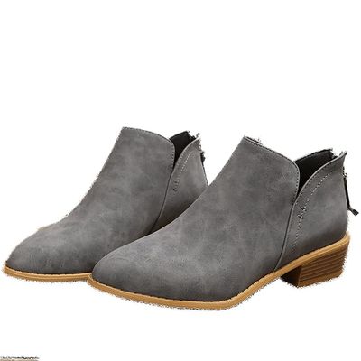 JITUUE Ankle Booties for Women,Women's Casual Dress Low Heeled Booties. V Cut Fashion Thick Heel Design Shoes(Grey,US 7