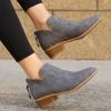 JITUUE Ankle Booties for Women,Women's Casual Dress Low Heeled Booties. V Cut Fashion Thick Heel Design Shoes(Grey,US 7 view 3