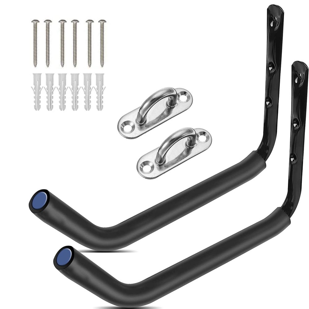 3-Hole Kayak Storage Rack, Kayak Wall Mount Garag Hooks for Hanging Surfboard, Paddleboards, Canoe, Ladder, Bicycle, Folding Chairs, Hose, Snowboard and Tools
