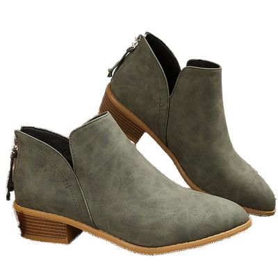JITUUE Ankle Booties for Women,Women's Casual Dress Low Heeled Booties. V Cut Fashion Thick Heel Design Shoes(Army green,US 8.5
