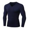 Men's Athletic Compression Shirt - V Neck Long Sleeve Workout Running Base Layer Tops Cool Dry T-Shirt Gym Undershirts Navy view 1