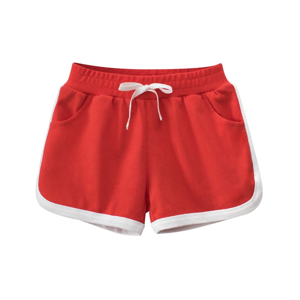 EISHOW Kids Summer Sports Jogger Shorts with Pockets Fashionable Soft Cotton Bottoms for Toddler Child Baby Girls Boys (Red,4T)