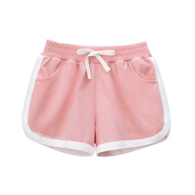 EISHOW Kids Summer Sports Jogger Shorts with Pockets Fashionable Soft Cotton Bottoms for Toddler Child Baby Girls Boys (Pink,6-7 Years)