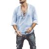 JEsilunmaMY Mens Drawstring Beach Hippie Shirt Short Sleeve Lace Up V Neck Henley Shirts Summer Casual Cotton Linen Tee Shirt (Blue,X-Small) view 1