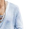 JEsilunmaMY Mens Drawstring Beach Hippie Shirt Short Sleeve Lace Up V Neck Henley Shirts Summer Casual Cotton Linen Tee Shirt (Blue,X-Small) view 3