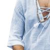 JEsilunmaMY Mens Drawstring Beach Hippie Shirt Short Sleeve Lace Up V Neck Henley Shirts Summer Casual Cotton Linen Tee Shirt (Blue,X-Small) view 4