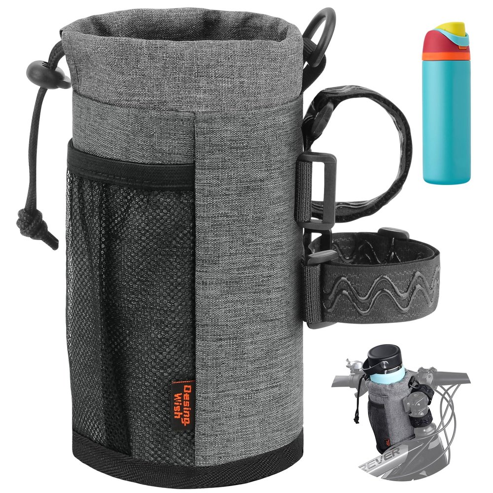 Desing Wish Bike Water Bottle Holder, 16-24oz Bike Cup Holder with Removable Non-Slip Straps Multiple Installation Methods Insulated Bike Bottle Holder for Mountain Bike, Road Bike, eBike, Scooter