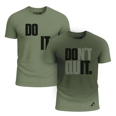 Actizio Men's Workout Shirt Performance Fabric T-Shirt Short Sleeve Sweat Activated Motivational Exercise Gym Athletic Fit Moisture Wicking Fitness Shirt-Do It Don't Quit-Army Green/Black(Size 2XL)
