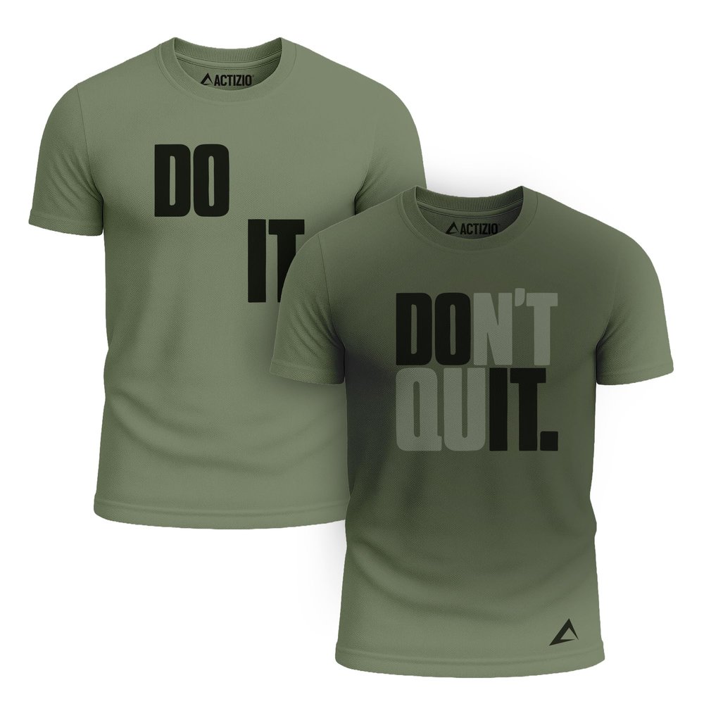 Actizio Men's Workout Shirt Performance Fabric T-Shirt Short Sleeve Sweat Activated Motivational Exercise Gym Athletic Fit Moisture Wicking Fitness Shirt-Do It Don't Quit-Army Green/Black(Size 2XL)