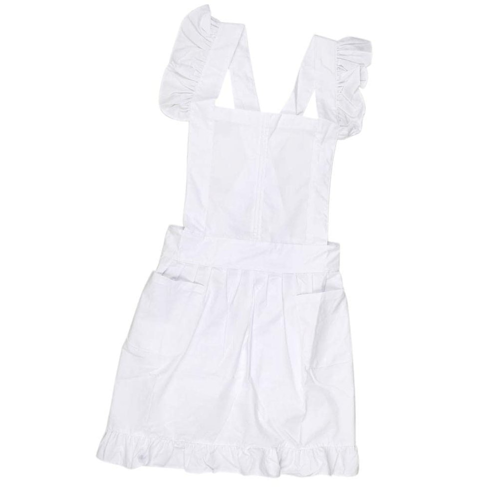 AAGAZA Style Pinafore Apron Maid Smock Costume Dress Ruffle Pockets Pink/, White, 95cm/1719