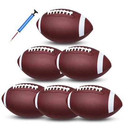 jiaonun 6 Pack Official Size 9 Football Balls Inflatable with Pump for Adult, College, high School, Regulation Size Football, Composite Leather Foot Ball