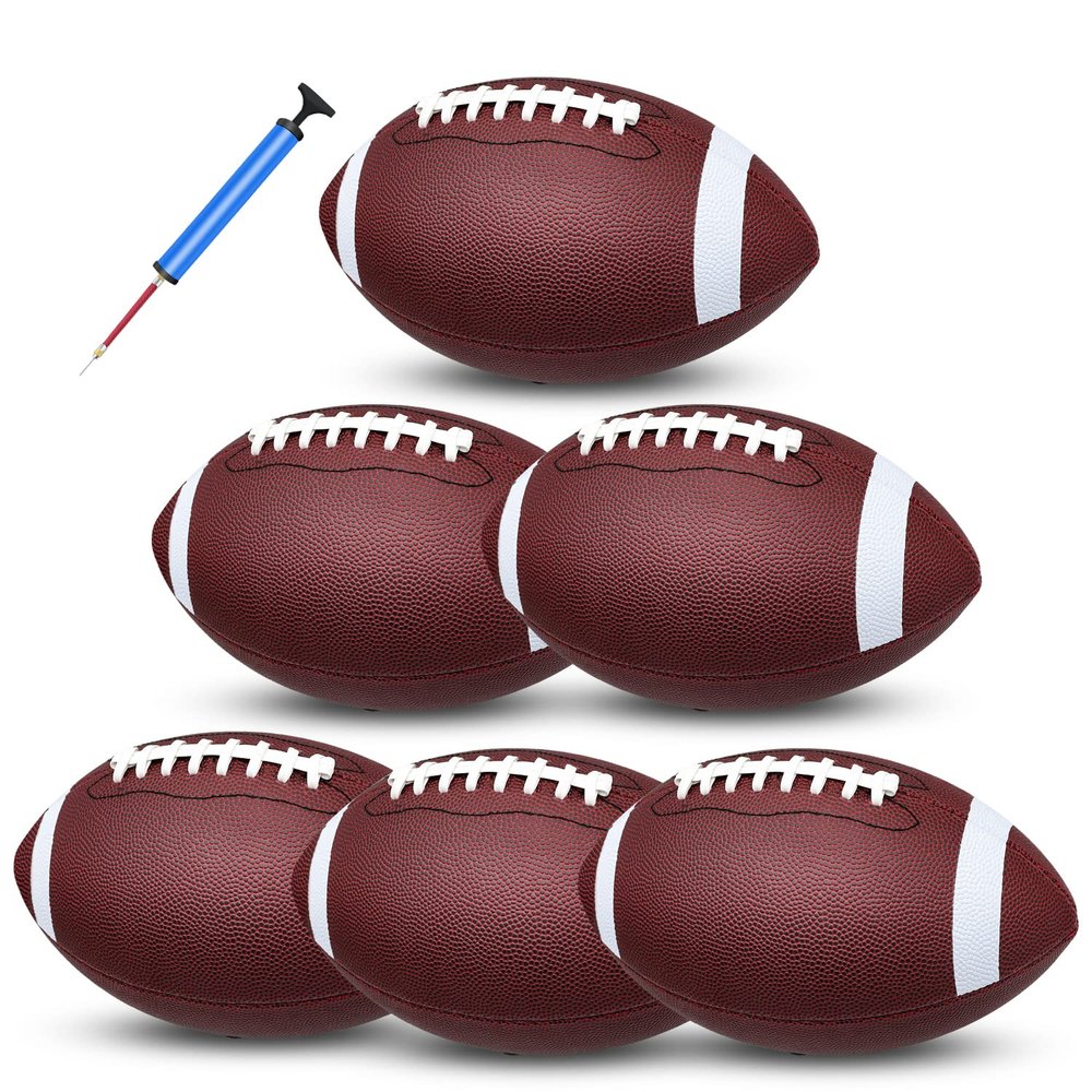 jiaonun 6 Pack Official Size 9 Football Balls Inflatable with Pump for Adult, College, high School, Regulation Size Football, Composite Leather Foot Ball