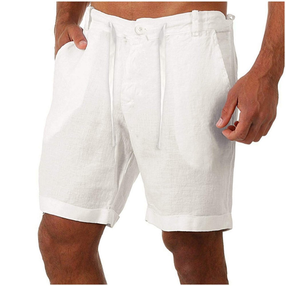 RTRDE Mens Shorts Casual, Cotton Men Pantalonetas De Hombre Work Shorts for 9 Inch Fashion Linen Casual Pants Buttons Lacing Waist Pockets Short Pants Shorts Casual Men's Khakis Khaki (XL, White)
