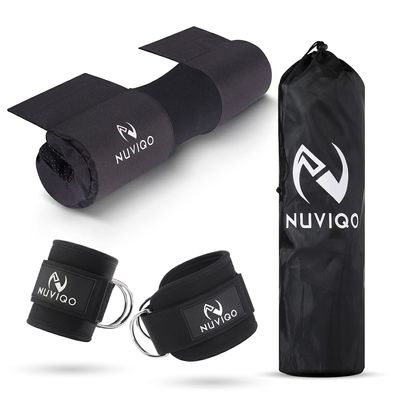Barbell Pad & 2 Ankle Straps for Cable Machine - Gym Accessories for Women and Men - Perfect for Cable Kickbacks, Leg Extensions, Hip Thrusts & Squats - Workout Attachments for Home and Gym - Includes a Carry Bag